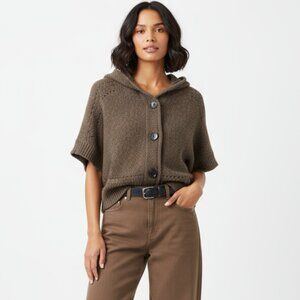 Peppe Peluso Brown Knit Hoody Hood Button Sweater S